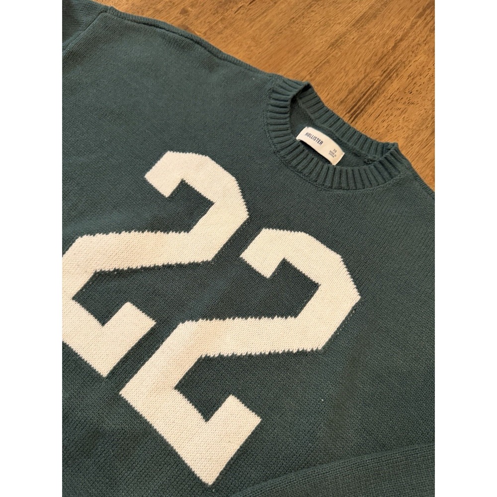 Hollister Sweater Womens XS Green Knit Easy 22 Graphic Preppy Casual Outdoor